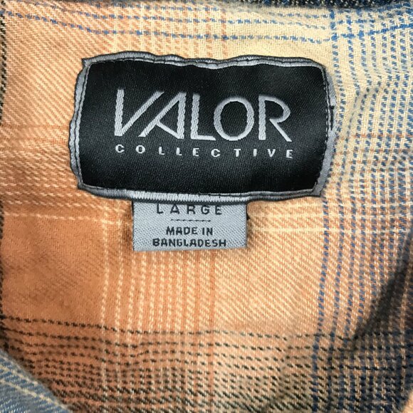 Valor Collective Shirt Men's Large Blue Plaid Hooded Flannel Long Sleeve Button - Picture 3 of 13